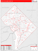 District of Columbia County, DC Digital Map Red Line Style
